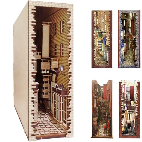 suruim LED Book Nook Kit for Adults - Decorative Bookend Stand-3D Wooden Puzzle for Adults, Booknook Bookshelf Insert Room Decor Gift Craft for Teen Girls Boys Women Men(Standard Edition) - Image 1