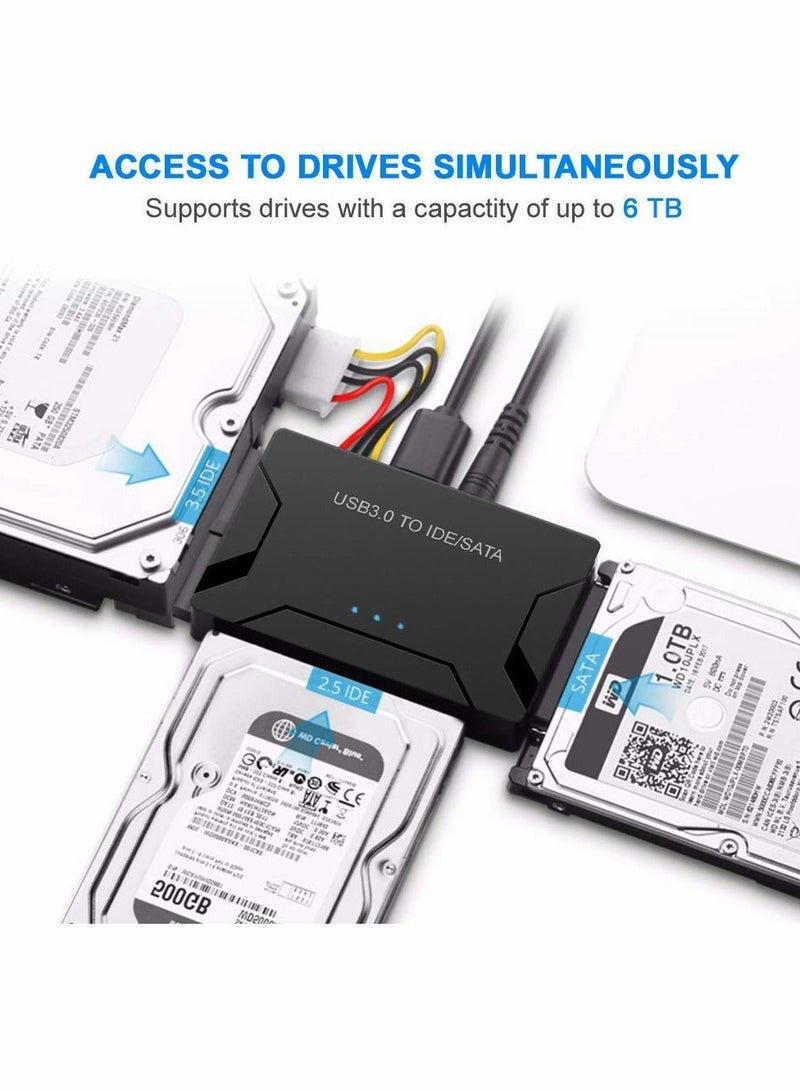 SATA/IDE to USB 3.0 Adapter, Hard Drive Adapter with 12V 2A Power Supply Support 6TB, Hard Drive Reader for Universal 2.5/3.5-Inch IDE and SATA External HDD/SSD - Image 2