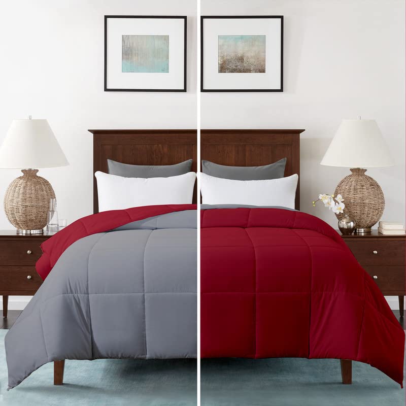 Razzai Ultra-Soft Quilted Reversible Summer Season Ac Comforter 220 GSM (90" x 90" Inches/228cm x 228cm) - Queen Size Comforter|Silver/Burgundy| - Image 1