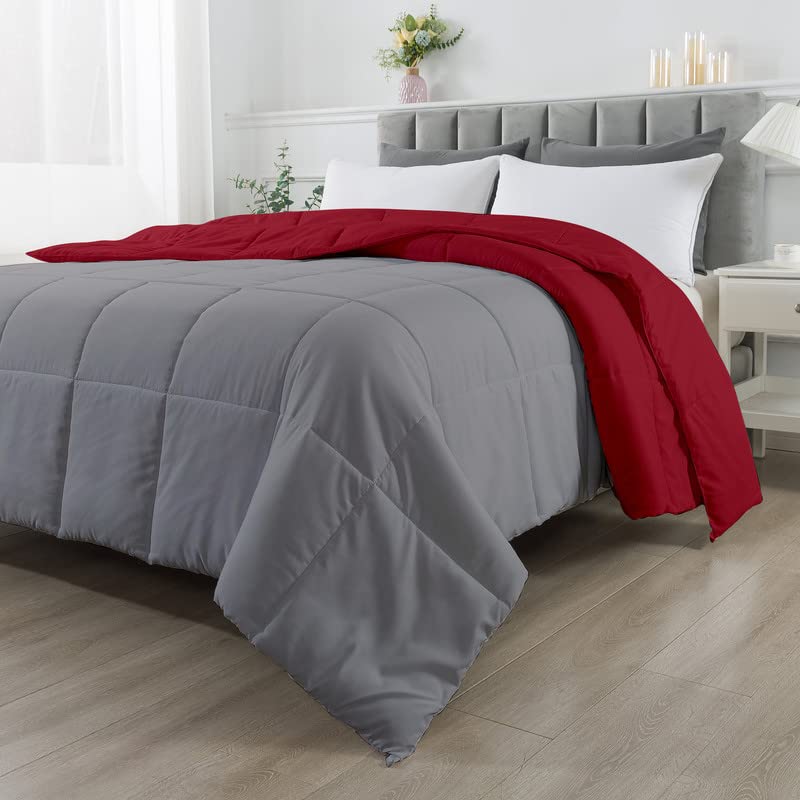 Razzai Ultra-Soft Quilted Reversible Summer Season Ac Comforter 220 GSM (90" x 90" Inches/228cm x 228cm) - Queen Size Comforter|Silver/Burgundy| - Image 4
