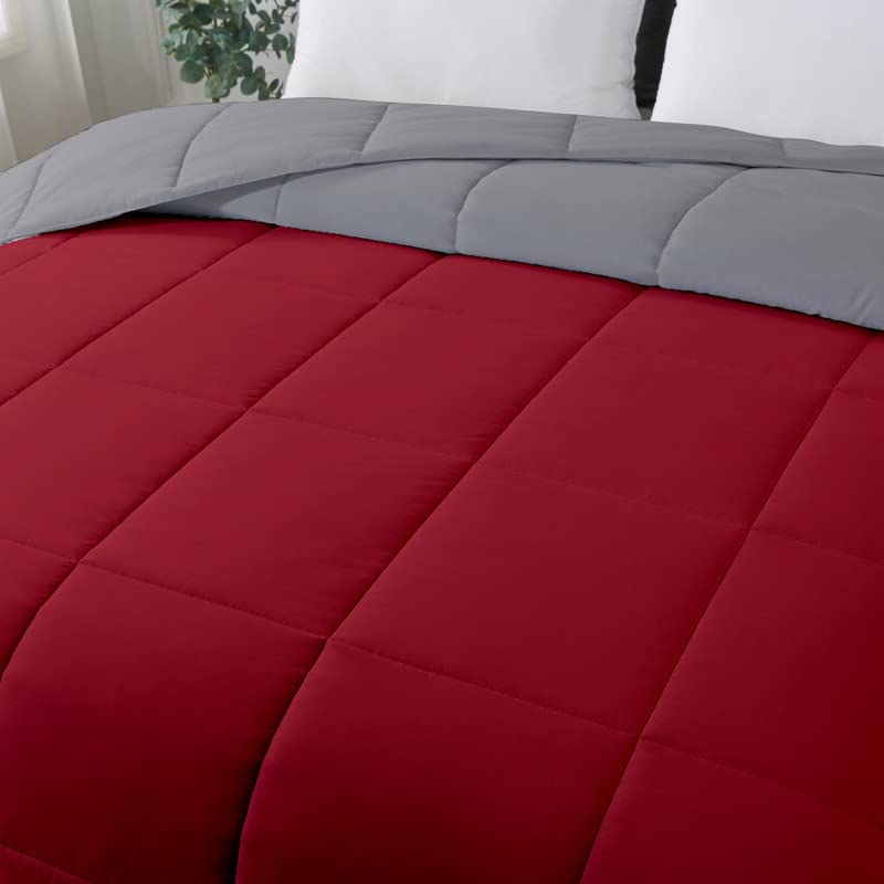 Razzai Ultra-Soft Quilted Reversible Summer Season Ac Comforter 220 GSM (90" x 90" Inches/228cm x 228cm) - Queen Size Comforter|Silver/Burgundy| - Image 2