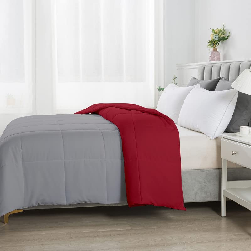 Razzai Ultra-Soft Quilted Reversible Summer Season Ac Comforter 220 GSM (90" x 90" Inches/228cm x 228cm) - Queen Size Comforter|Silver/Burgundy| - Image 3