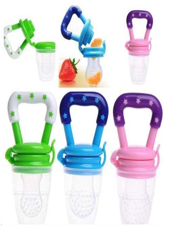 Chopchi Silicone Fruit Feeder for Baby 6-12 Months/Baby Fruit Nibbler and Pacifier/Newborn Nipple Feeder (Pack of-3, Pink, Blue, Green) - Image 1