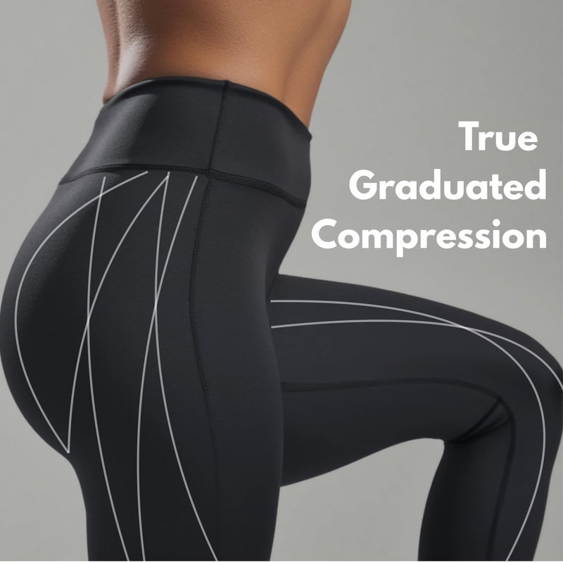 CompressionZ Women's Compression Leggings High Waisted Performance Shaping Gym, Pilates, Travel, Yoga, Workout Pants W/Pockets Carbon Gray Medium - Image 3