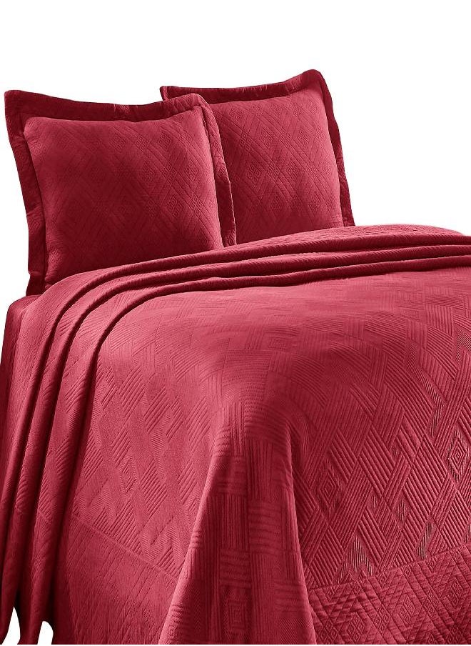 Superior SUPERIOR Geometric Fret Bedspread with Matching Pillow Shams, Full, Burgundy, 3-Pieces 