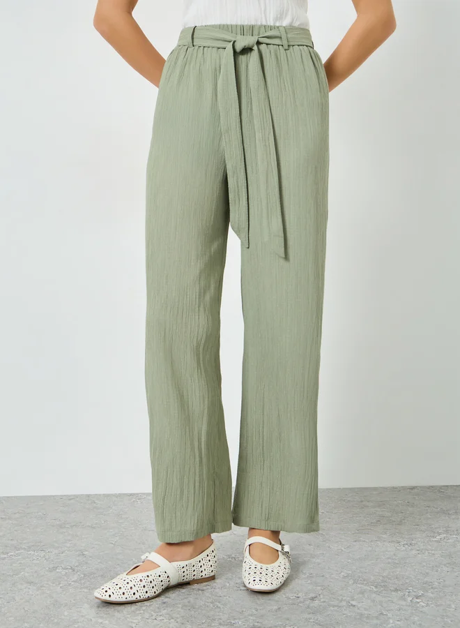 تايك تو بنطال بقصة مستقيمة وخصر مطاطي مع حزام