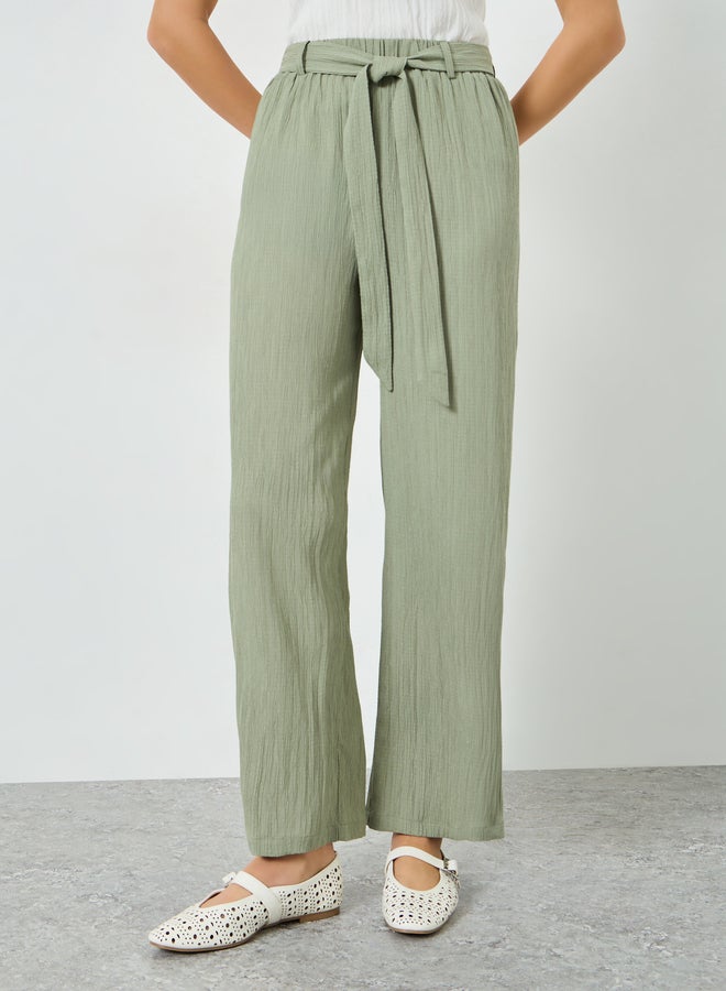 Take Two Green Belted Elastic Waist Straight Leg Pants - Image 2