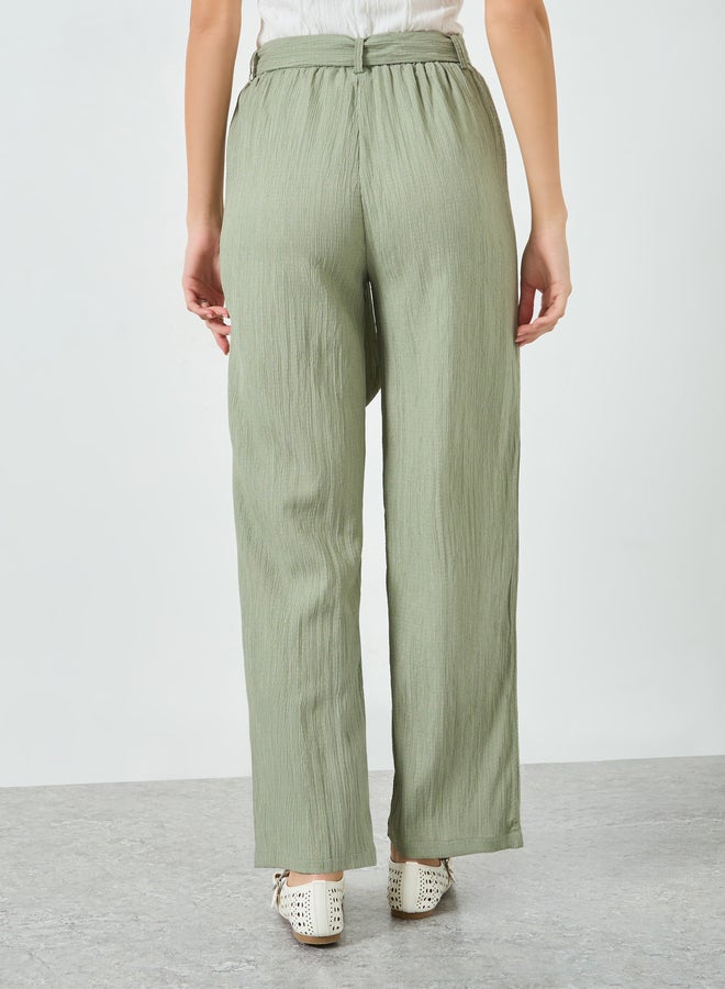 Take Two Green Belted Elastic Waist Straight Leg Pants - Image 4