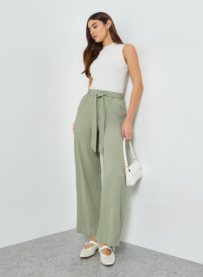Take Two Green Belted Elastic Waist Straight Leg Pants - Image 1