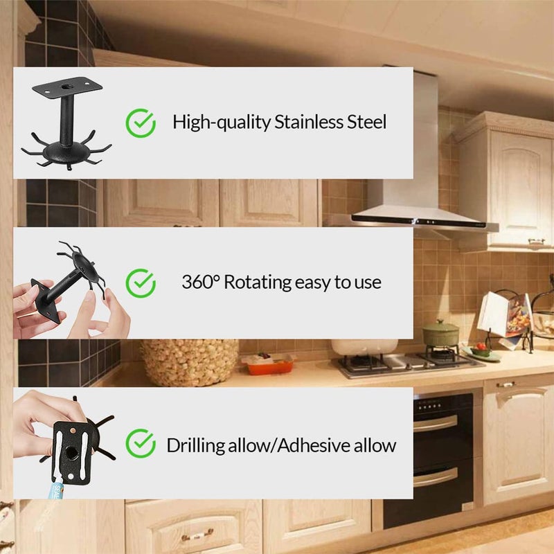 Aosome 2 Pcs Utensil Under Cabinet Holder 360° Rotating Stainless Steel Kitchen Utensil Holder Hangers 8-Hooks - Image 4