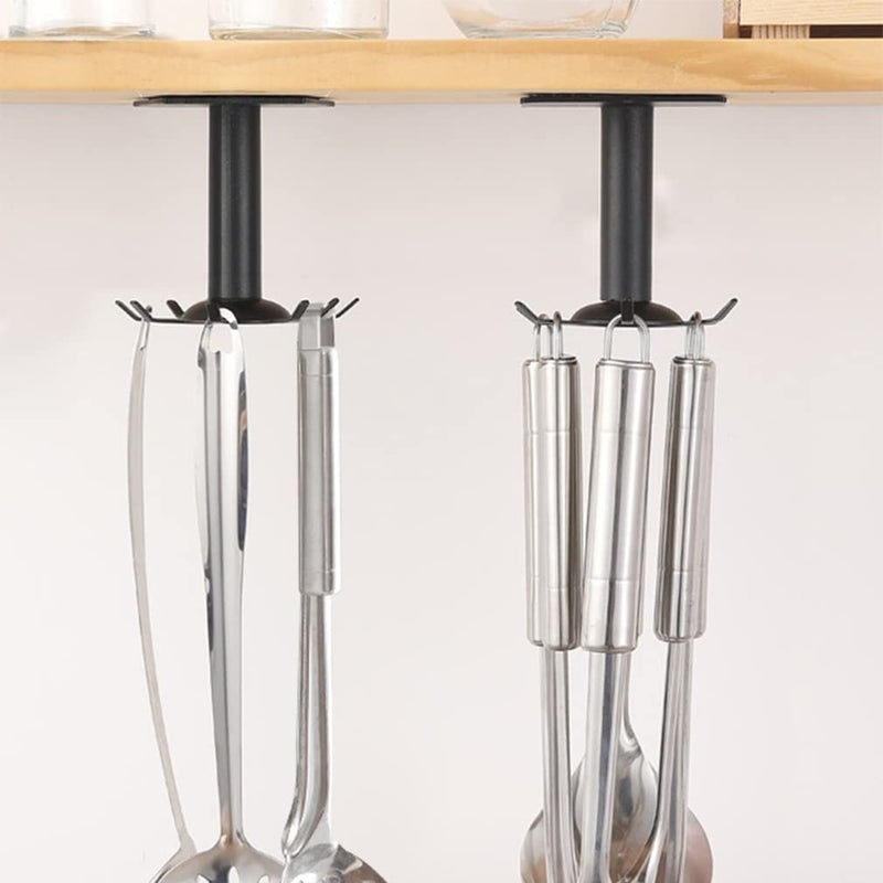 Aosome 2 Pcs Utensil Under Cabinet Holder 360° Rotating Stainless Steel Kitchen Utensil Holder Hangers 8-Hooks - Image 5