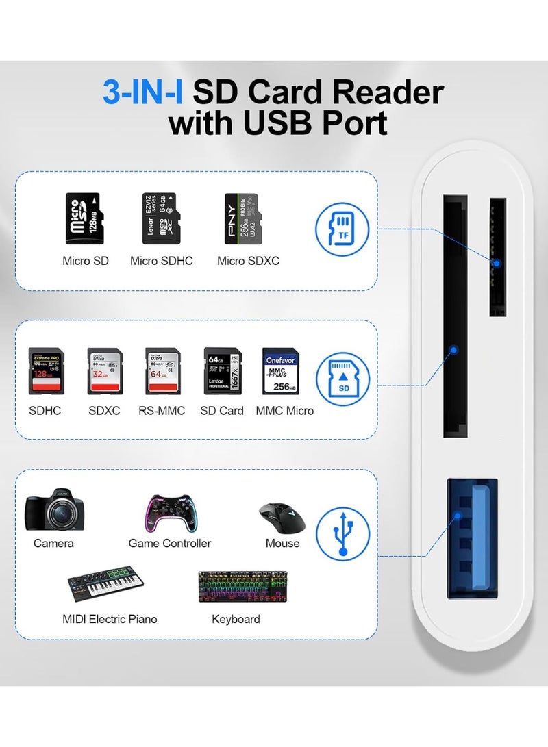 قارئ بطاقة SD لجهاز iPhone iPad Mac، محول كاميرا رقمية إلى iPhone Lightning وموصل USB C مزدوج، عارض بطاقة ذاكرة كاميرا Trail مع فتحة SD/Micro SD/USB-A 3، لا يوجد توصيل وتشغيل للتطبيقات - Image 4