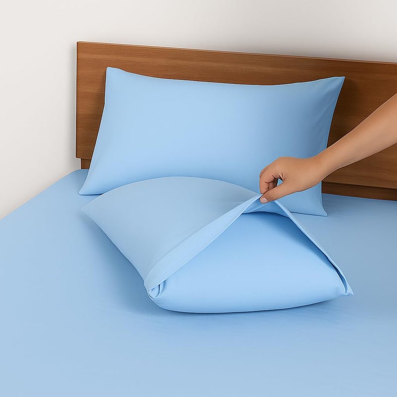 Cotton Bed Sheet with 2 Pillowcases, 3 Pieces Bedding - Hotel Luxury Bed Sheets Set (Baby Blue, 160 x 200 CM) - Image 2