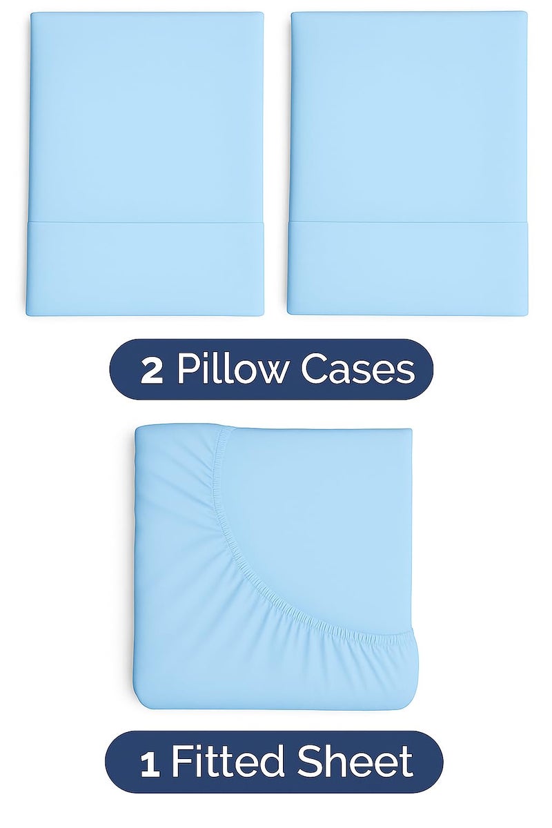 Cotton Bed Sheet with 2 Pillowcases, 3 Pieces Bedding - Hotel Luxury Bed Sheets Set (Baby Blue, 160 x 200 CM) - Image 3