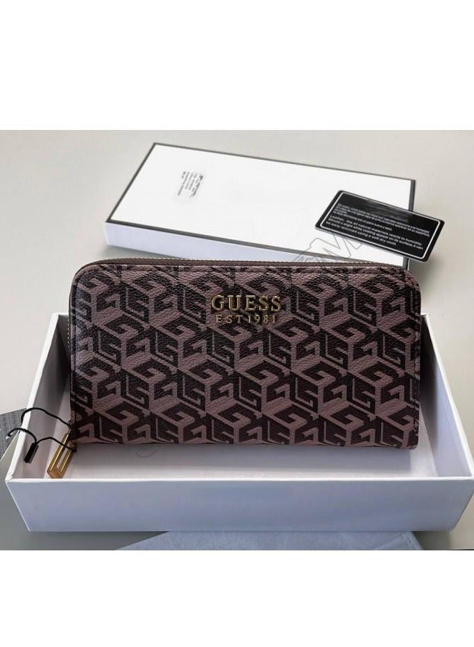 Guest Sestri Logo Laurel Slg Large Zip Around Long Wallet Brown Print - Image 1