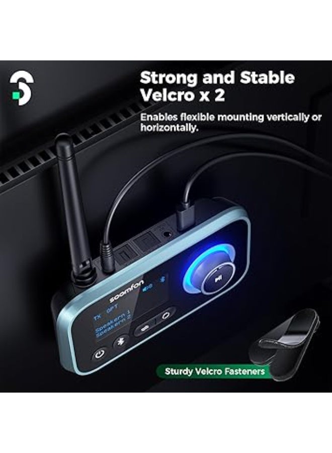 SOOMFON Bluetooth 5.0 TV Adapter with Volume Control – Long-Range Audio Transmitter up to 164 ft Supporting Two Headphones Simultaneously – Compatible with Optical, RCA, and AUX Connections for Flexible and Fast Setup – Delivers High-Fidelity, Low-Latency Sound Perfect for Movies, Music, and Gaming – Compact and Easy-to-Use Design for a Stable Wireless Audio Experience with All TVs and Sound Systems - Image 3