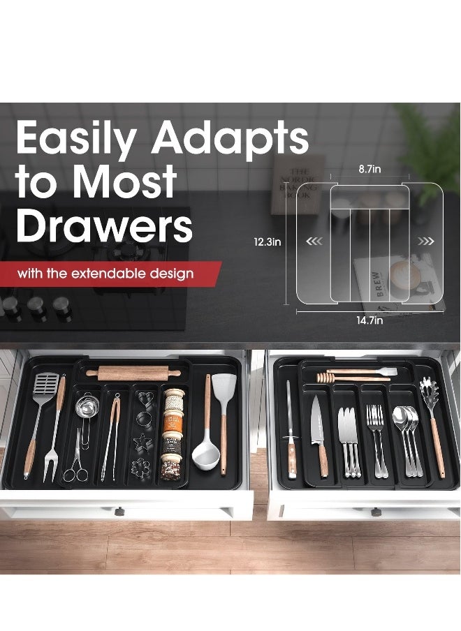 Generic - Silverware Organizer Expandable Kitchen Drawer Organizer Adjustable Utensil Organizer Cutlery Drawer Organizer for Forks and Knives with Grooved Drawer Dividers for Flatware Kitchen Utensils Black - Image 1