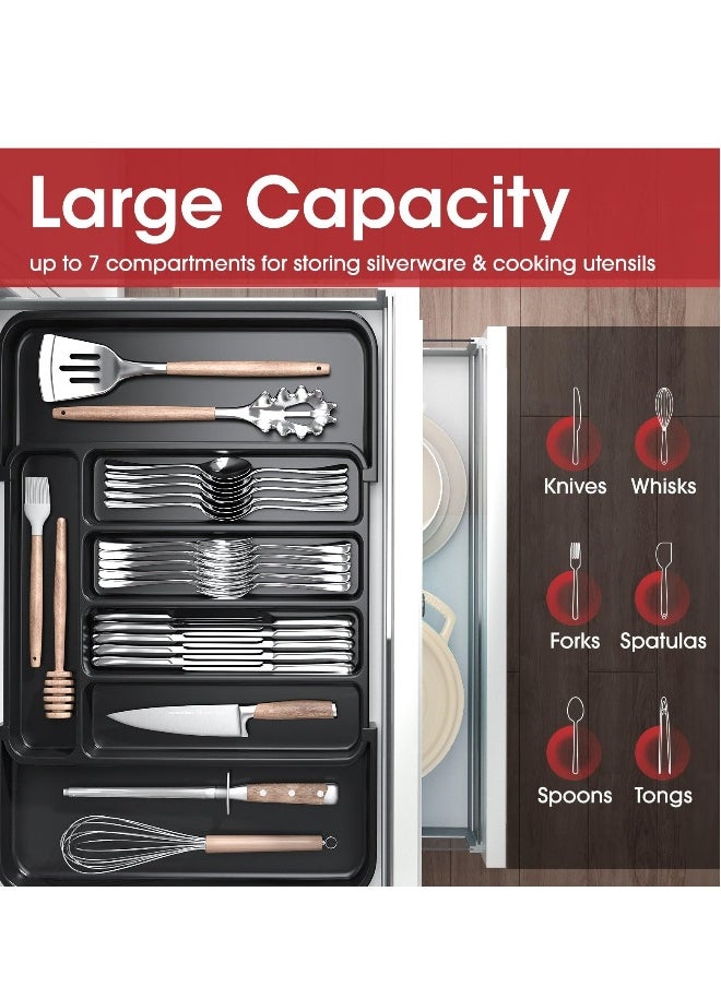 Generic Silverware Organizer Expandable Kitchen Drawer Organizer Adjustable Utensil Organizer Cutlery Drawer Organizer for Forks and Knives with Grooved Drawer Dividers for Flatware Kitchen Utensils Black  - Image 3