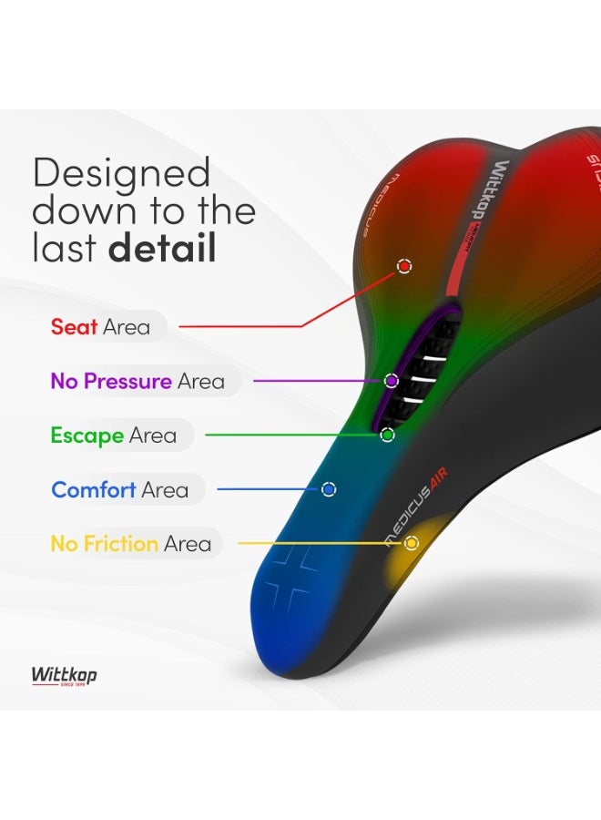 Wittkop Bike Seat, Waterproof Bicycle Saddle for Comfort, Mountain & Road Biking, Wide Bike Seats for Men & Women, BMX, MTB, Bike Seat Comfort, Waterproof Bike Saddle with Innovative 5-Zone-Concept - Image 1