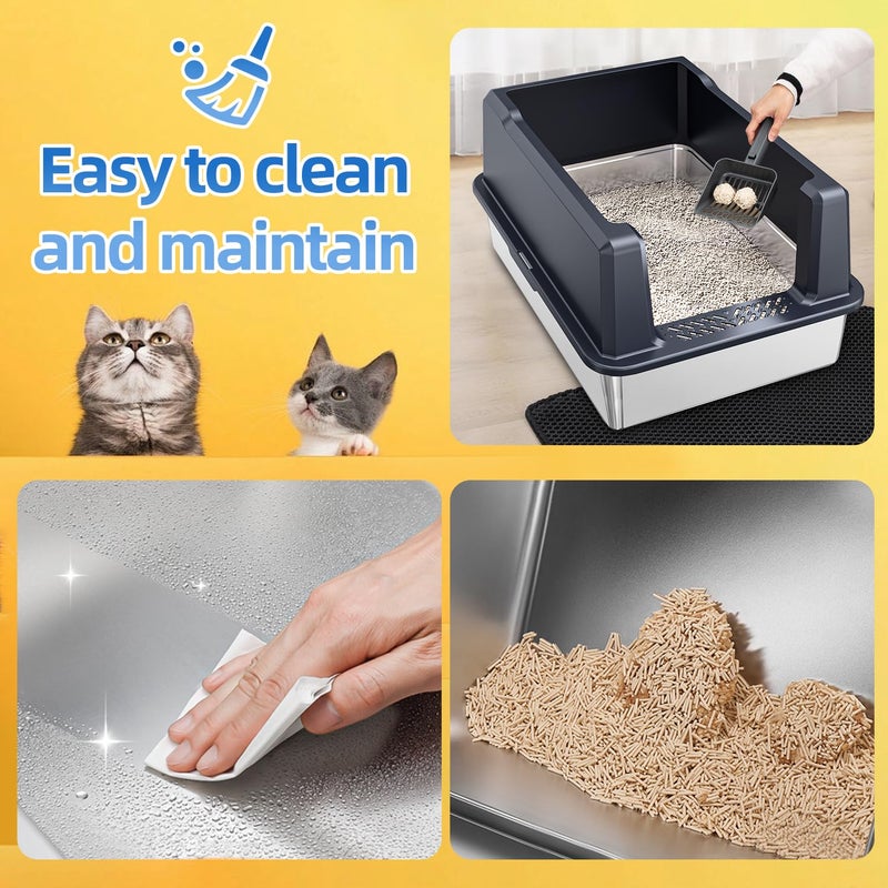 KMNSUN XXXL Extra Large Stainless Steel Litter Box, 28" L x 20" W x 14" H Super Large Stainless Steel Litter Box, Suitable for Large Cats and Multiple Cats, Non-Sticky, Anti-Leakage, Easy to Clean - Image 3