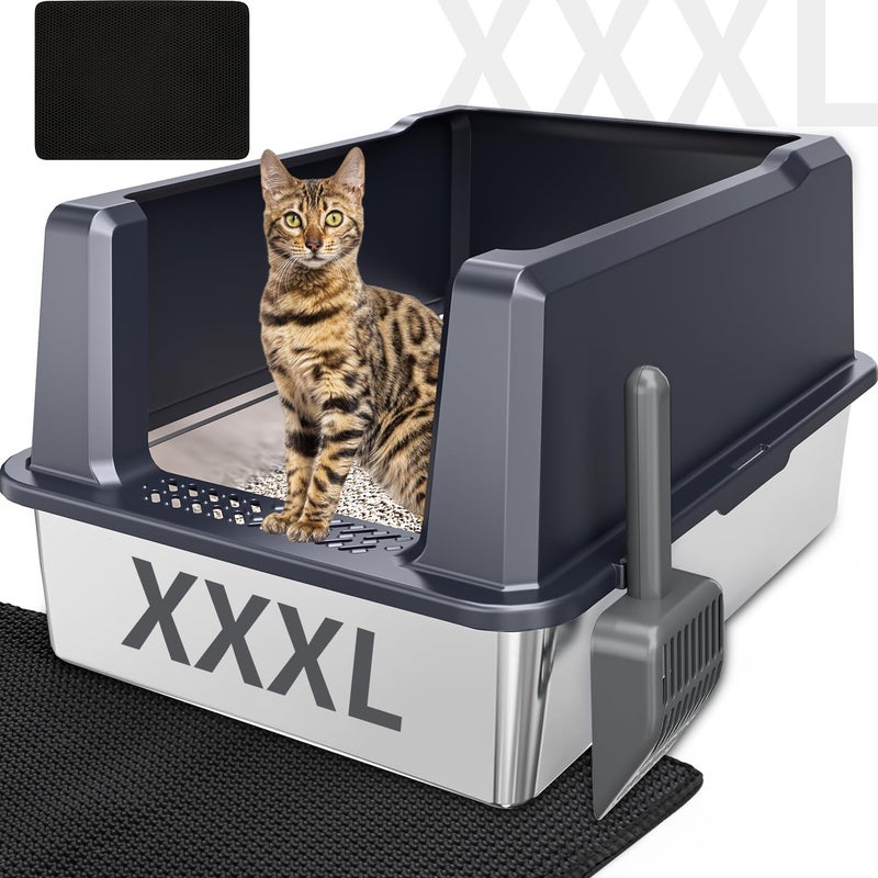 KMNSUN XXXL Extra Large Stainless Steel Litter Box, 28" L x 20" W x 14" H Super Large Stainless Steel Litter Box, Suitable for Large Cats and Multiple Cats, Non-Sticky, Anti-Leakage, Easy to Clean - Image 1