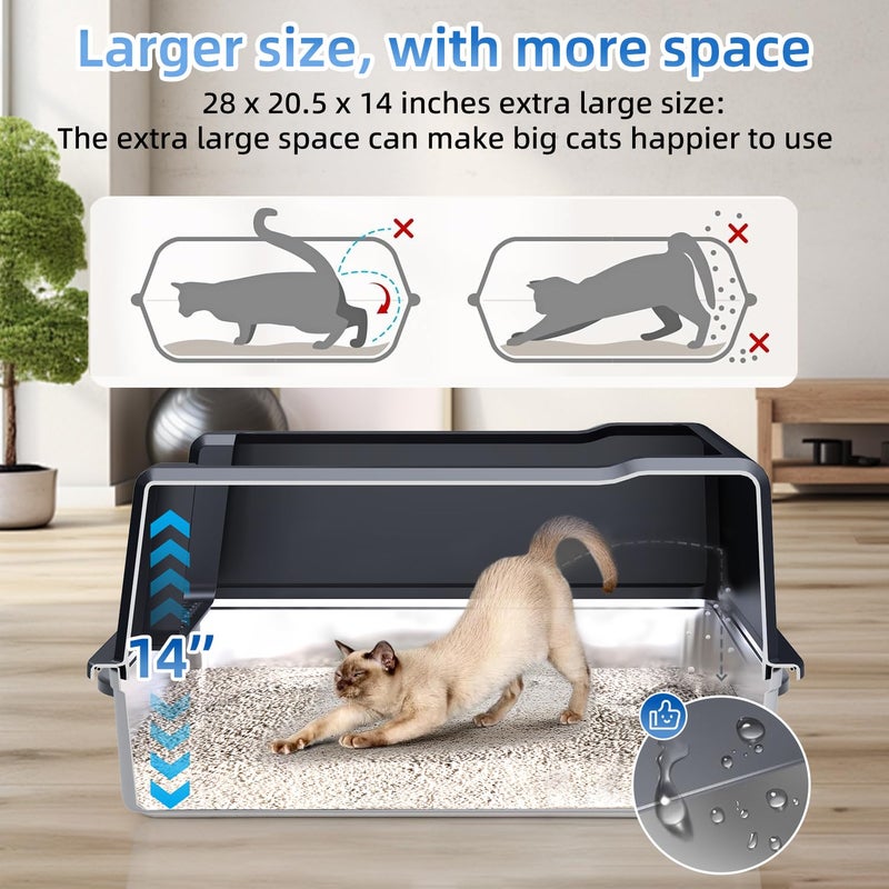 KMNSUN XXXL Extra Large Stainless Steel Litter Box, 28" L x 20" W x 14" H Super Large Stainless Steel Litter Box, Suitable for Large Cats and Multiple Cats, Non-Sticky, Anti-Leakage, Easy to Clean - Image 4