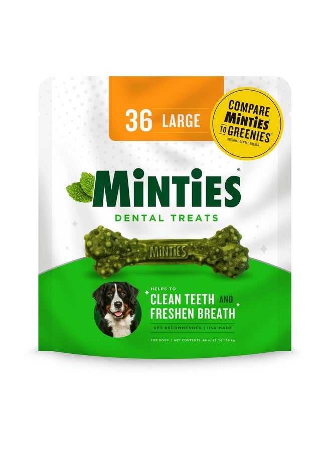 Minties Dental Chews for Dogs, 36 Count, Vet-Recommended Mint-Flavored Dental Treats for Large Dogs Over 50 lbs, Dental Bones Clean Teeth, Fight Bad Breath, and Removes Plaque and Tartar - Image 1