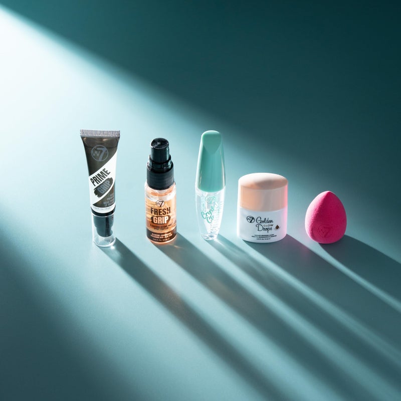 W7 On the Go Essentials Set - Mini Makeup Must-Haves with Primer, Setting Spray, Mascara, Golden Glow Bronzing Drops & Beauty Sponge - Travel or Handbag Size Essentials - Image 2