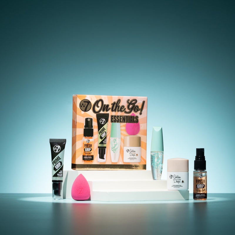 W7 On the Go Essentials Set - Mini Makeup Must-Haves with Primer, Setting Spray, Mascara, Golden Glow Bronzing Drops & Beauty Sponge - Travel or Handbag Size Essentials - Image 4