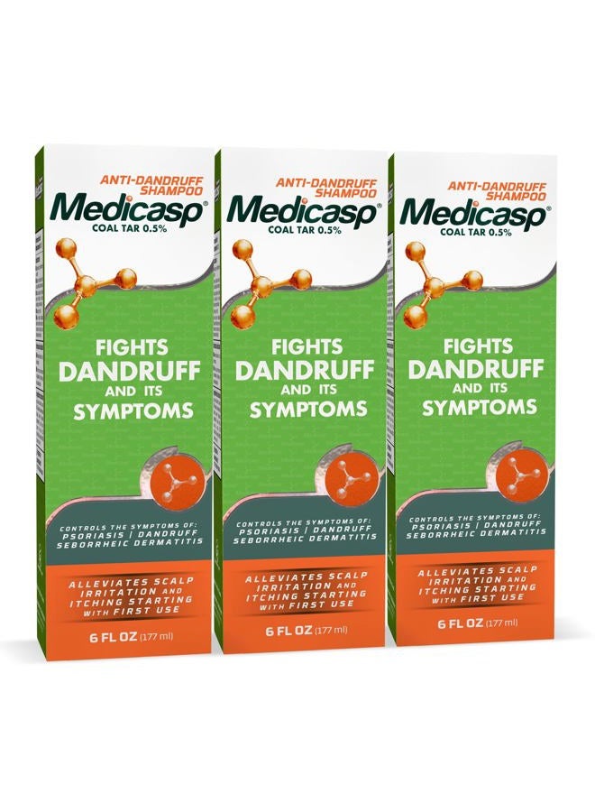 Medicasp شامبو قشرة الرأس جل قطران الفحم لعلاج التهاب الجلد الدهني والصدفية 3 عبوات 6 أونصات - Image 1