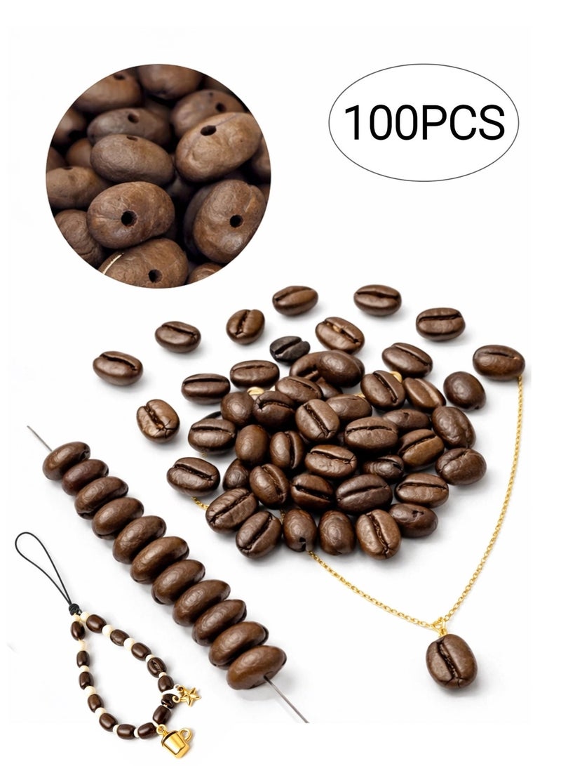 100 حبة من حبوب البن المثقوبة - خرز طبيعي مثقوب من حبوب البن للأعمال اليدوية، وصناعة المجوهرات، وأكياس العطور، والإكسسوارات المصنوعة يدويًا - Image 1