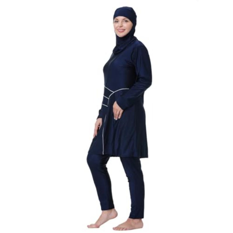 ملابس سباحة إسلامية بمقاس كبير للنساء من Rash Guard، سروال علوي مع حجاب/قبعة - 2XL - Image 2