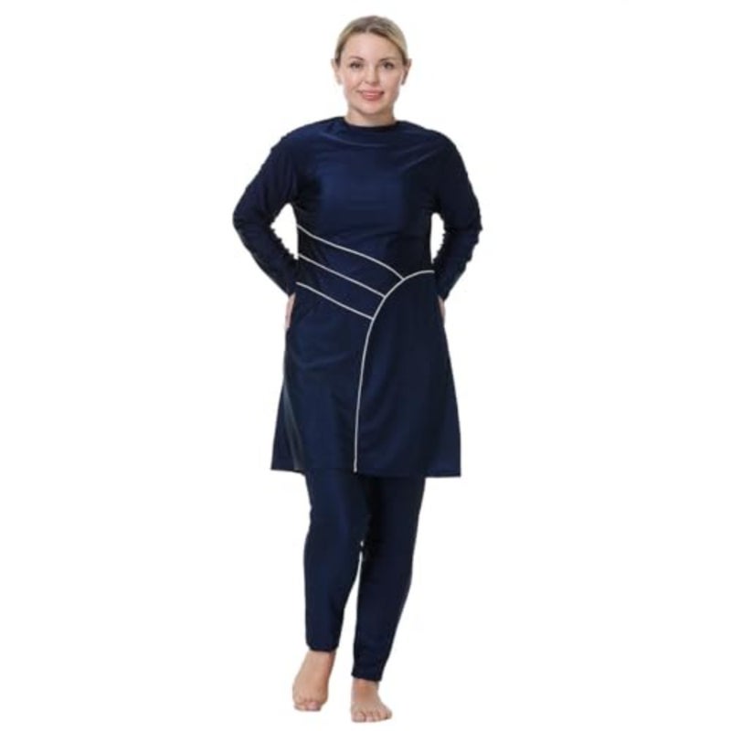 ملابس سباحة إسلامية بمقاس كبير للنساء من Rash Guard، سروال علوي مع حجاب/قبعة - 2XL - Image 3