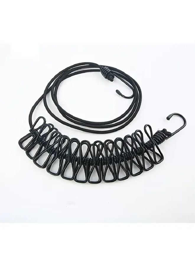 Black Portable Retractable Travel Clothesline With 12 Clothespins For Indoor Outdoor Camping RV - Image 1
