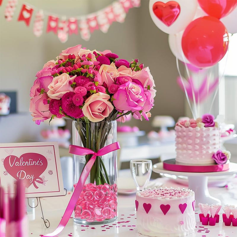 HappyFiller Bright Pink Easter Spring Wedding Centerpieces Party Decor 630 PCS 0.6 Inch Acrylic Flat Marbles Vase Fillers Gems Cabochons Dome Tiles,Crafts,Photo Charm,Table Scatter,Makeup Brush,Candle Holder - Image 5