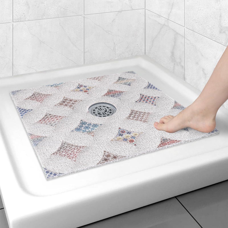 ZOESOE Square Shower Mat Non Slip 27x27 Inch Extra Large Shower Floor Mat with Drain Hole in Middle Soft PVC Loofah Bath Mat for Shower Anti Slip Shower Stall Mat for Elderly and Kids - Image 2