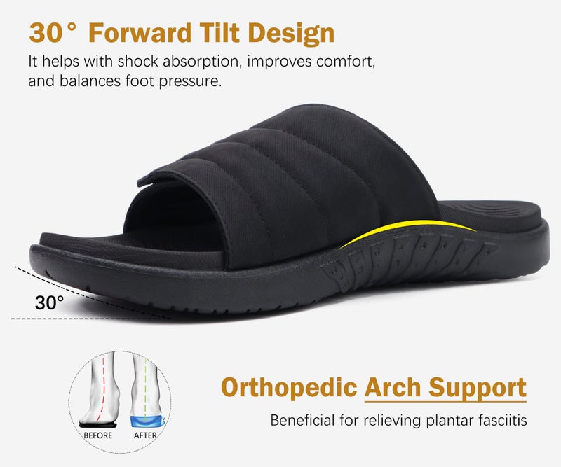 ONCAI Mens Sandals Adjustable Straps Orthotic Plantar Fasciitis Open Toe Athletic Sport Slides with Soft Comfy Arch Support Footbed Black Size 7.5 - Image 4