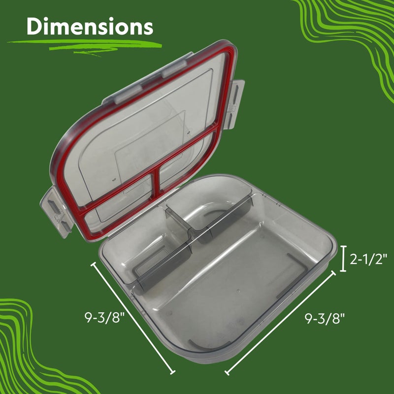MyGo Container Large To-Go 3-Compartment Food Container, 9-3/8" X 9-3/8" X 2-1/2", Reusable, Microwave Safe, Smoke/Red - Image 2
