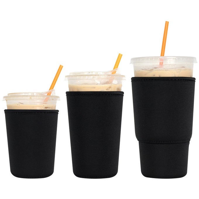 3 PACK REUSABLE ICED COFFEE SLEEVES INSULATOR SLEEVE FOR COLD BEVERAGES NEOPRENE CUP HOLDER FOR STARBUCKS COFFEE DUNKIN COFFEE MORE BLACK
