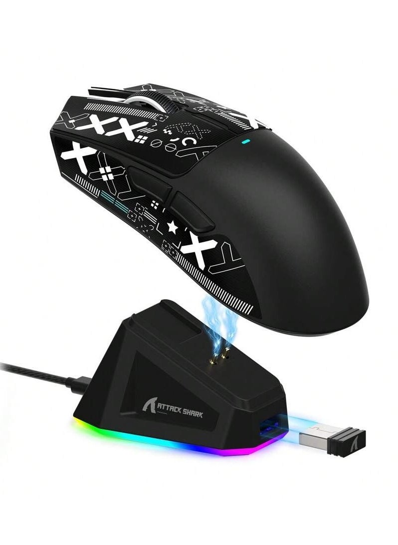 Attack Shark Lightweight Wireless Gaming Mouse, 63g, PixArt PAW3311 Gaming Sensor,  BT/2.4G Wireless/Wired with Magnetic Charging Dock And Tape For Better Grip, Attack Shark X11  - Image 1