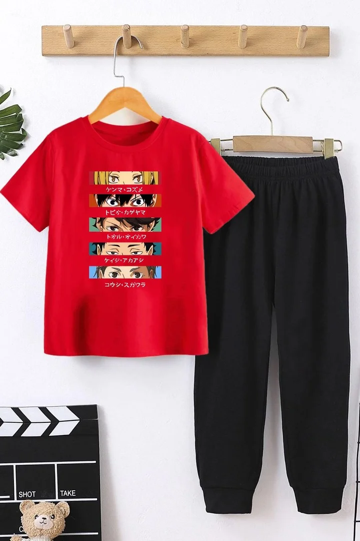 ONLYTRENDWEAR Childrens Cosplay Haikyuu Bottom - Top Tracksuit Set 3-4 Years Old Red