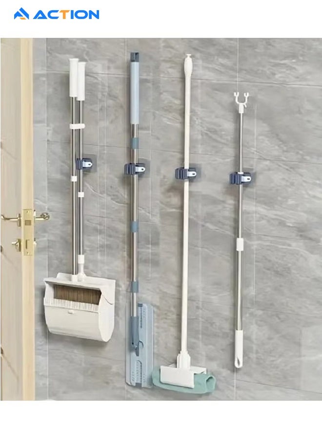 ACTION Mop and Broom Holder Wall Mount, Self Adhesive Heavy Duty Broom Hanger Organizer Storage Tool Racks for Kitchen Garden Laundry Garage - Image 1