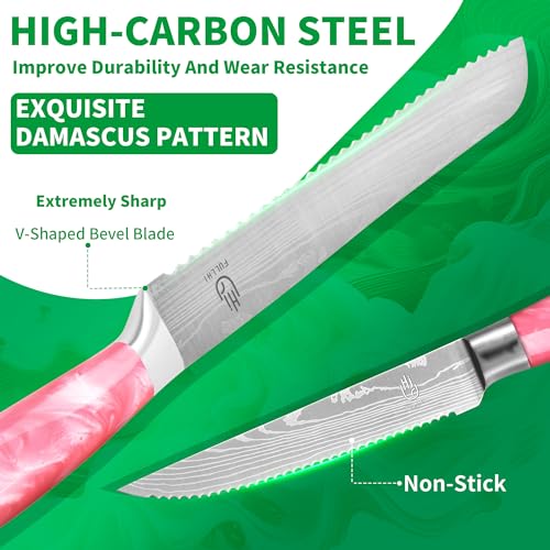 FULLHI 14pcs Block Knife Set, Chef's Knife Steak Knives Set with Block and Sharpener, Kitchen Knife Set, Multi-colour Handle, Gifts for Men Women - Image 3