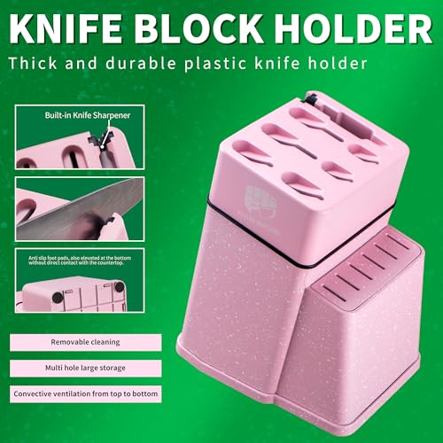 FULLHI 14pcs Block Knife Set, Chef's Knife Steak Knives Set with Block and Sharpener, Kitchen Knife Set, Multi-colour Handle, Gifts for Men Women - Image 5