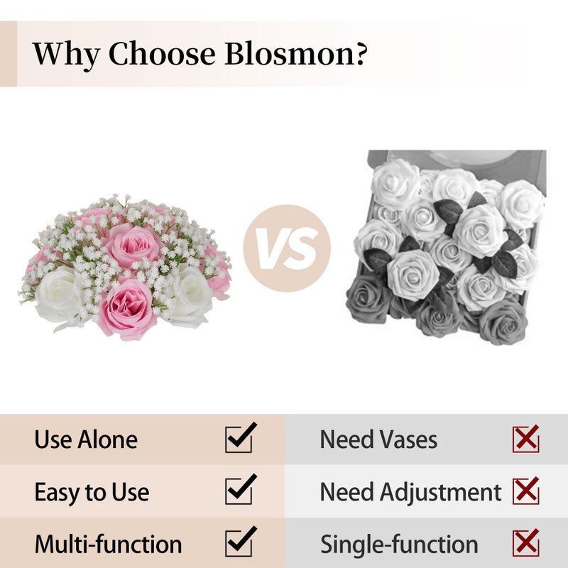 BLOSMON Flowers Balls Wedding Centerpiece: 10 Pcs Pink Rose Babys Breath Artificial Flowers for Table Decorations Silk Kissing Floral Bouquet Arrangements for Home Party DIY Decor - Image 5