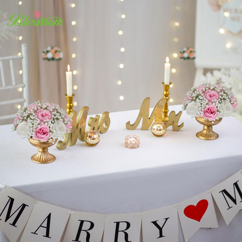 BLOSMON Flowers Balls Wedding Centerpiece: 10 Pcs Pink Rose Babys Breath Artificial Flowers for Table Decorations Silk Kissing Floral Bouquet Arrangements for Home Party DIY Decor - Image 3