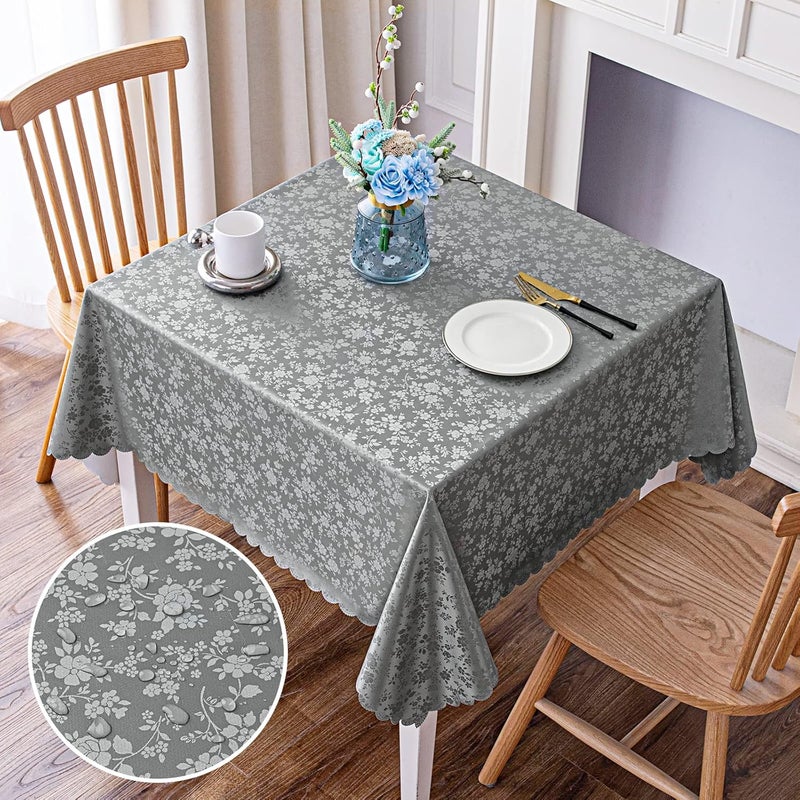 smiry Square Table Cloth, Waterproof Heavy Duty Vinyl Tablecloths, Wipeable Washable Table Cover for Kitchen and Dining Room (Grey, 54" X 54") - Image 1