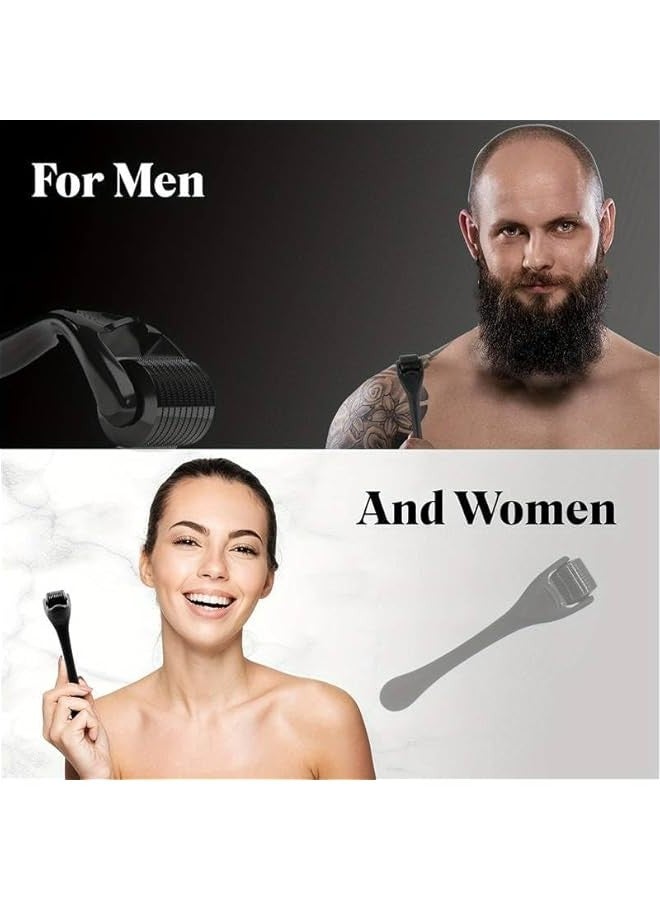 Loquat Facial Hair Beard Scalp Microneedle Roller for Men and Women - Personal Self-Care Gift - Cosmetic Beauty Instrument - Derma Roller with Microdermabrasion Effect (Black 0.5) - Image 2