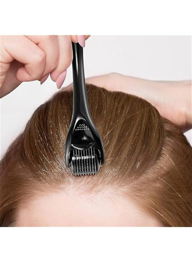 Loquat Facial Hair Beard Scalp Microneedle Roller for Men and Women - Personal Self-Care Gift - Cosmetic Beauty Instrument - Derma Roller with Microdermabrasion Effect (Black 0.5) - Image 4