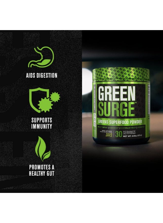 Jacked Factory مسحوق مكمل غذائي أخضر فائق الجودة من Green Surge، مشروب أخضر صديق للكيتو مع سبيرولينا، عشب القمح والشعير، خضروات عضوية، مستخلص الشاي الأخضر، البروبيوتيك والإنزيمات الهضمية، تفاح حامض، 30 سيفرت  - Image 5